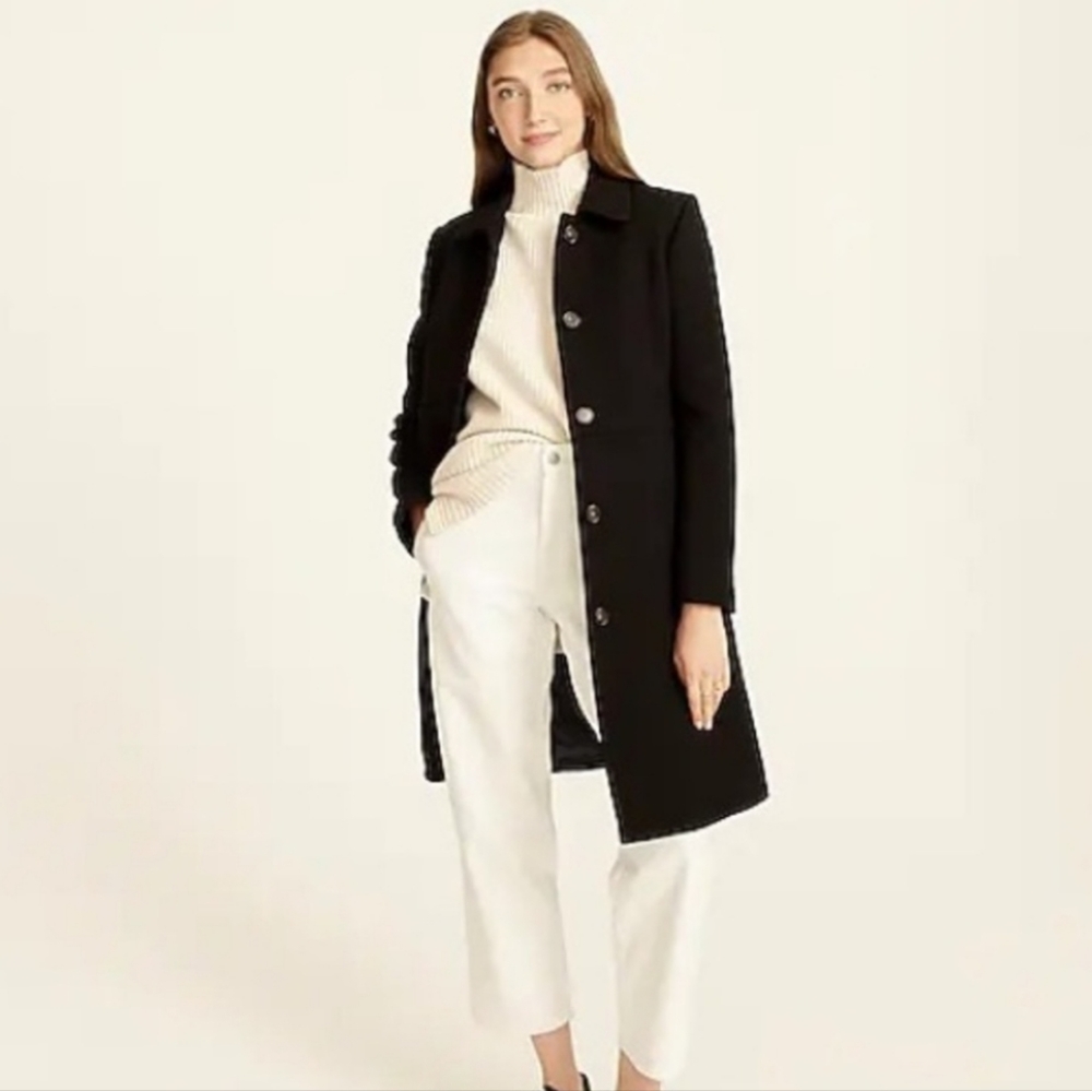 J. Crew Black Wool Blend Pea Button Down Car Coat Size Small Petite